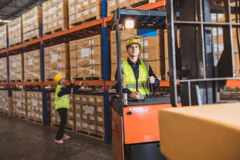 Warehouse staging restaurant equipment for installation
